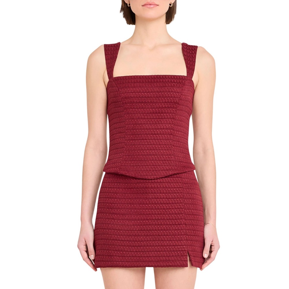 Amanda Uprichard Ceronne Top Burgundy Tweed Corset Bodice Square Neck XS